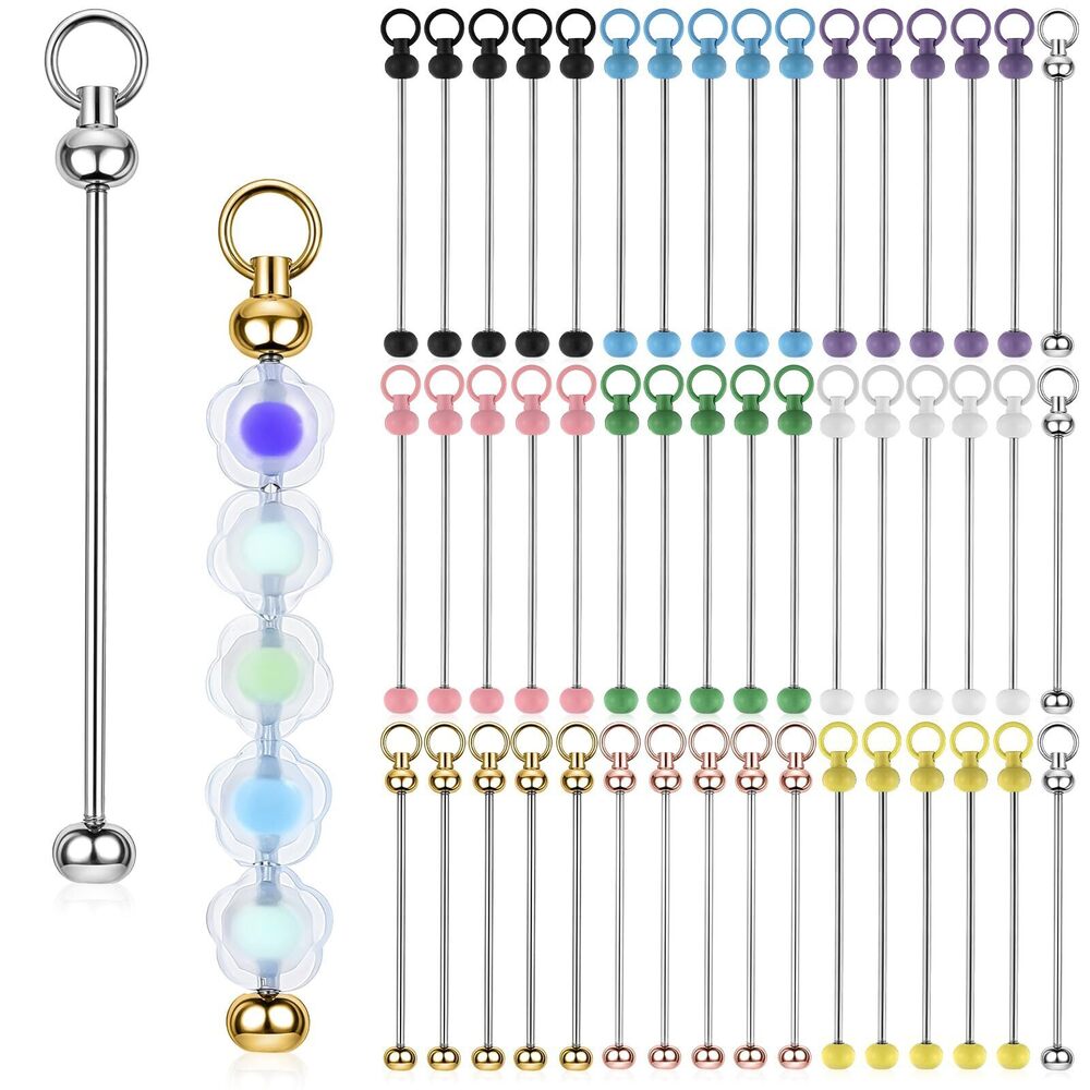 1468 50pcs Blank Beadable Keychain Bars Bulk Metal DIY Focal Bead Key Chain